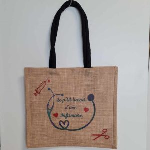 ISAFEE créations personnalisées Sac toile de jute Infirmière